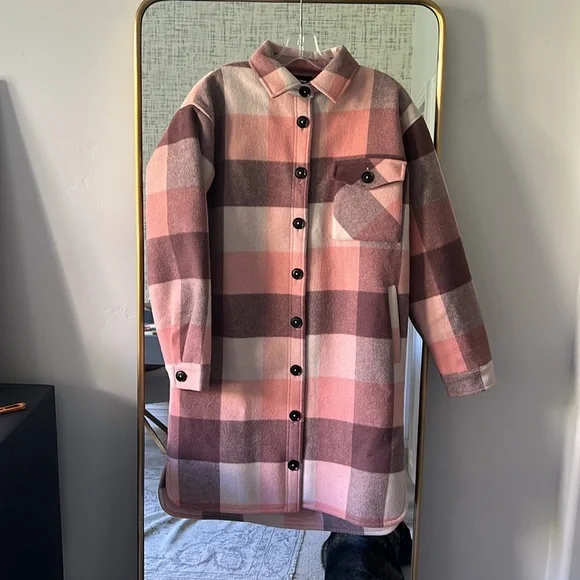 Monrow pink plaid oversized plaid shirt jacket/ shacket